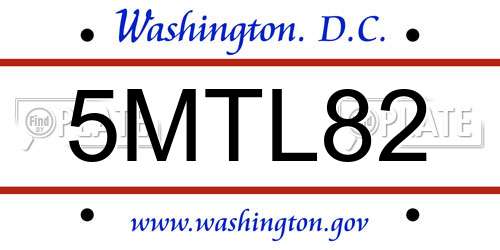 5MTL82 District Of Columbia License Plate
