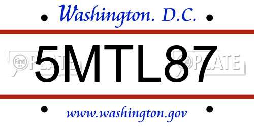 5MTL87 District Of Columbia License Plate