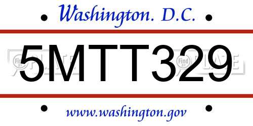 5MTT329 District Of Columbia License Plate