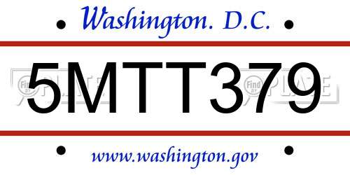 5MTT379 District Of Columbia License Plate