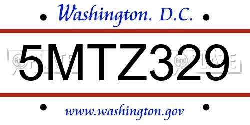 5MTZ329 District Of Columbia License Plate