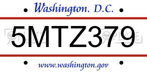 5MTZ379 District Of Columbia License Plate