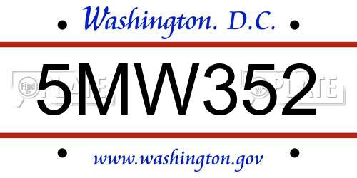 5MW352 District Of Columbia License Plate