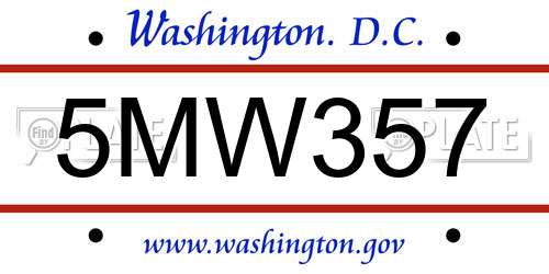 5MW357 District Of Columbia License Plate