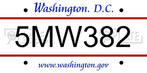 5MW382 District Of Columbia License Plate
