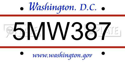5MW387 District Of Columbia License Plate