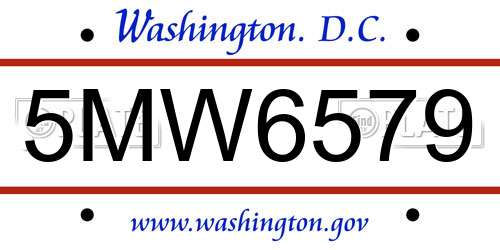 5MW6579 District Of Columbia License Plate