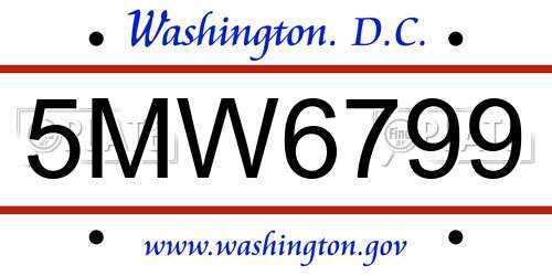 5MW6799 District Of Columbia License Plate