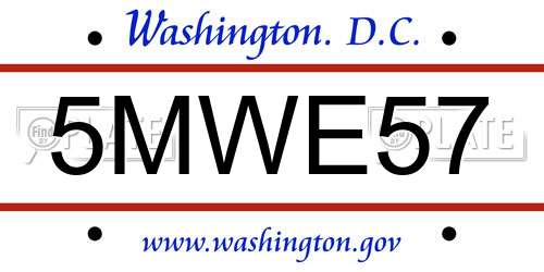 5MWE57 District Of Columbia License Plate