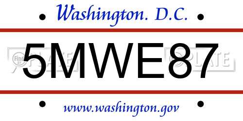 5MWE87 District Of Columbia License Plate