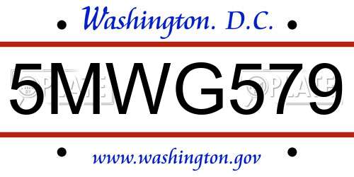 5MWG579 District Of Columbia License Plate