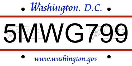5MWG799 District Of Columbia License Plate