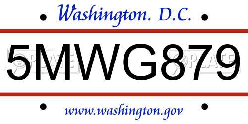 5MWG879 District Of Columbia License Plate