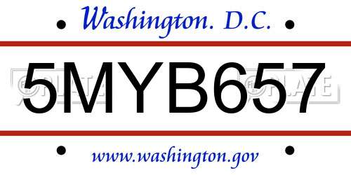 5MYB657 District Of Columbia License Plate