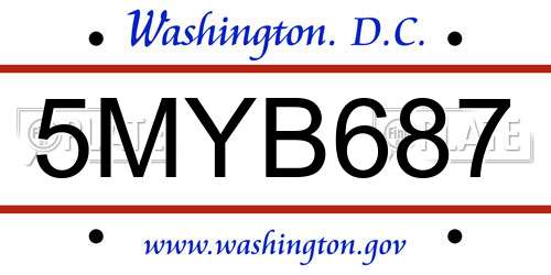 5MYB687 District Of Columbia License Plate