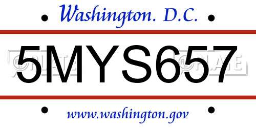 5MYS657 District Of Columbia License Plate