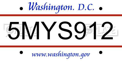5MYS912 District Of Columbia License Plate