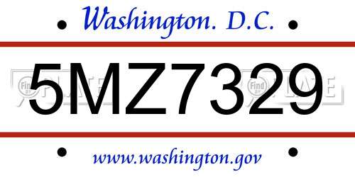 5MZ7329 District Of Columbia License Plate