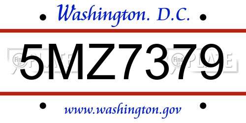 5MZ7379 District Of Columbia License Plate