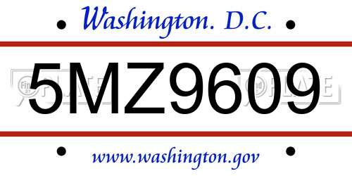 5MZ9609 District Of Columbia License Plate