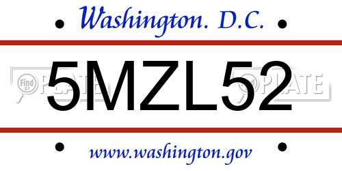 5MZL52 District Of Columbia License Plate