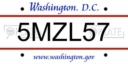 5MZL57 District Of Columbia License Plate