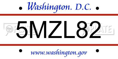 5MZL82 District Of Columbia License Plate