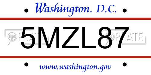 5MZL87 District Of Columbia License Plate
