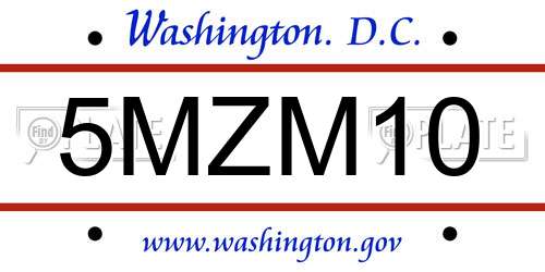 5MZM10 District Of Columbia License Plate