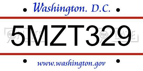 5MZT329 District Of Columbia License Plate