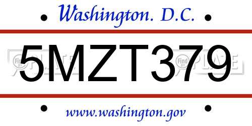 5MZT379 District Of Columbia License Plate