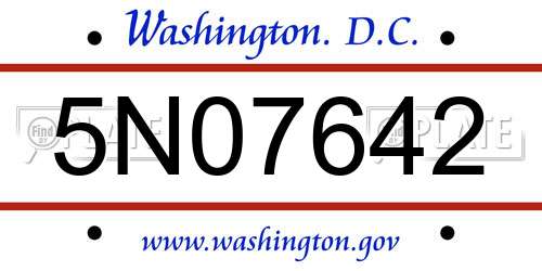 5N07642 District Of Columbia License Plate