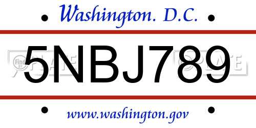 5NBJ789 District Of Columbia License Plate