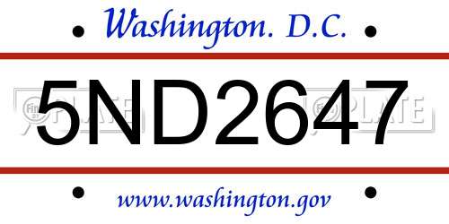 5ND2647 District Of Columbia License Plate