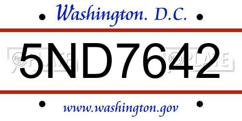 5ND7642 District Of Columbia License Plate