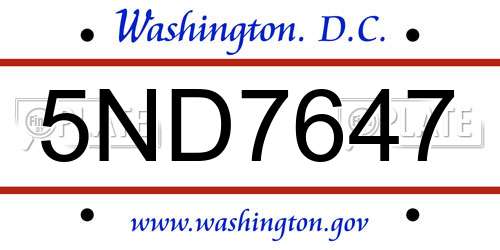 5ND7647 District Of Columbia License Plate