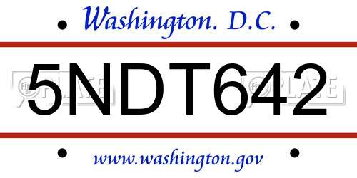 5NDT642 District Of Columbia License Plate