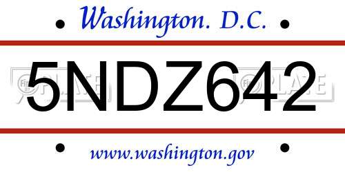 5NDZ642 District Of Columbia License Plate