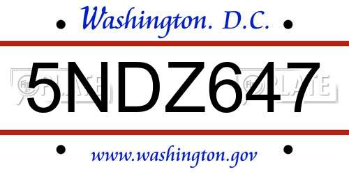 5NDZ647 District Of Columbia License Plate