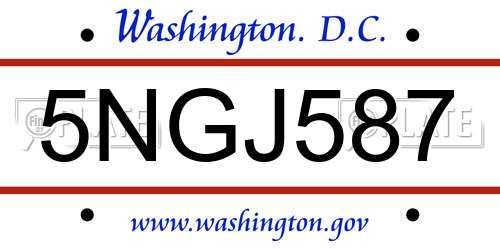 5NGJ587 District Of Columbia License Plate