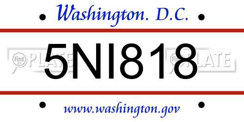 5NI818 District Of Columbia License Plate