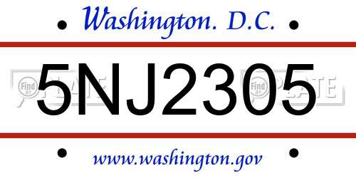 5NJ2305 District Of Columbia License Plate