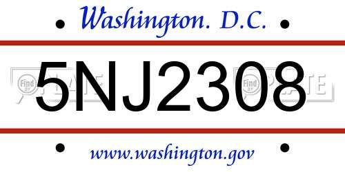 5NJ2308 District Of Columbia License Plate
