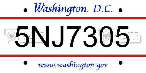 5NJ7305 District Of Columbia License Plate