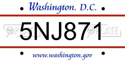 5NJ871 District Of Columbia License Plate