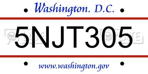 5NJT305 District Of Columbia License Plate