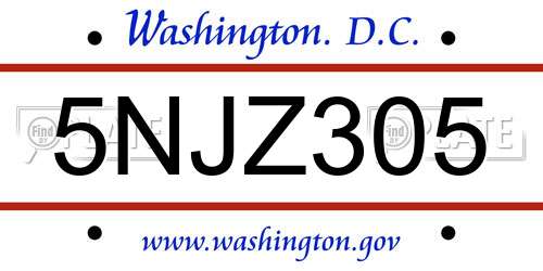 5NJZ305 District Of Columbia License Plate