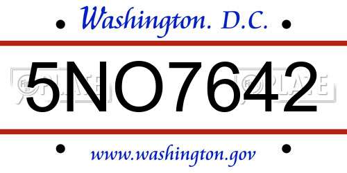 5NO7642 District Of Columbia License Plate
