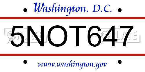 5NOT647 District Of Columbia License Plate