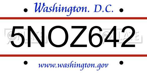 5NOZ642 District Of Columbia License Plate